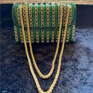 NEW Rhinestone Green Bag w/Gold Chain
